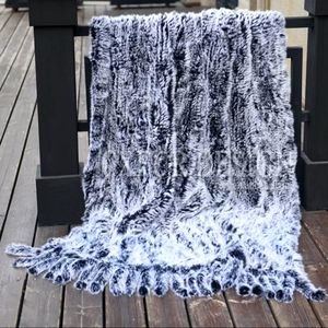 Knitted chinchilla rabbit fur blanket